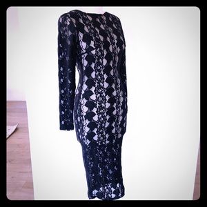GOODTIME USA • LBD black lace bodycon midi dress